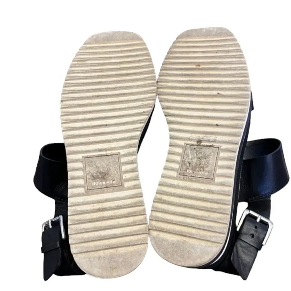 Dolce‎ Vita Idrah Platform Sandals Embossed Leather Strappy Black Size 7.5